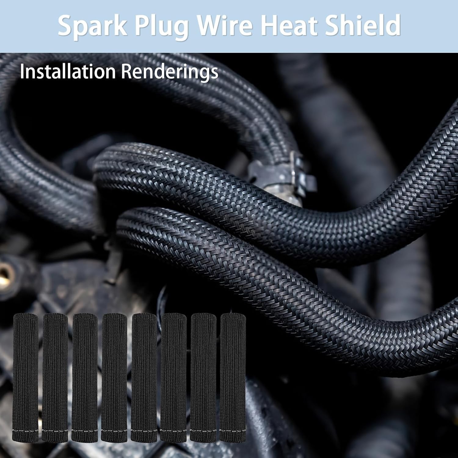 8pcs 2500° 6″ Spark Plug Wire Protector Boots Sleeve Heat Shield Cover fits MOST