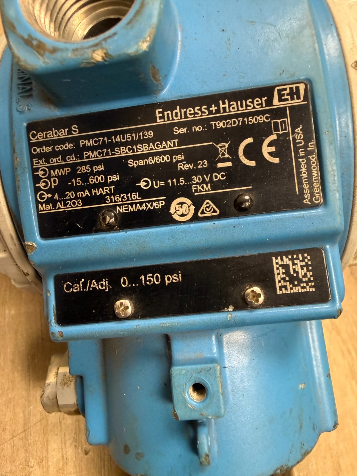 ENDRESS HAUSER PMC71-SBC1BAGANT CERABAR S PRESSURE TRANSMITTER