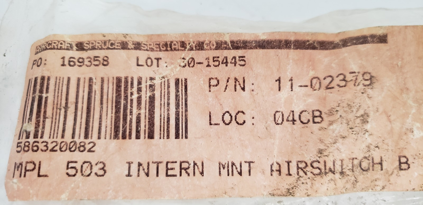 AIRCRAFT SPRUCE & SPECIALTY CO. 11-02379 MPL 503 AIR PRESSURE SWITCH, NIB
