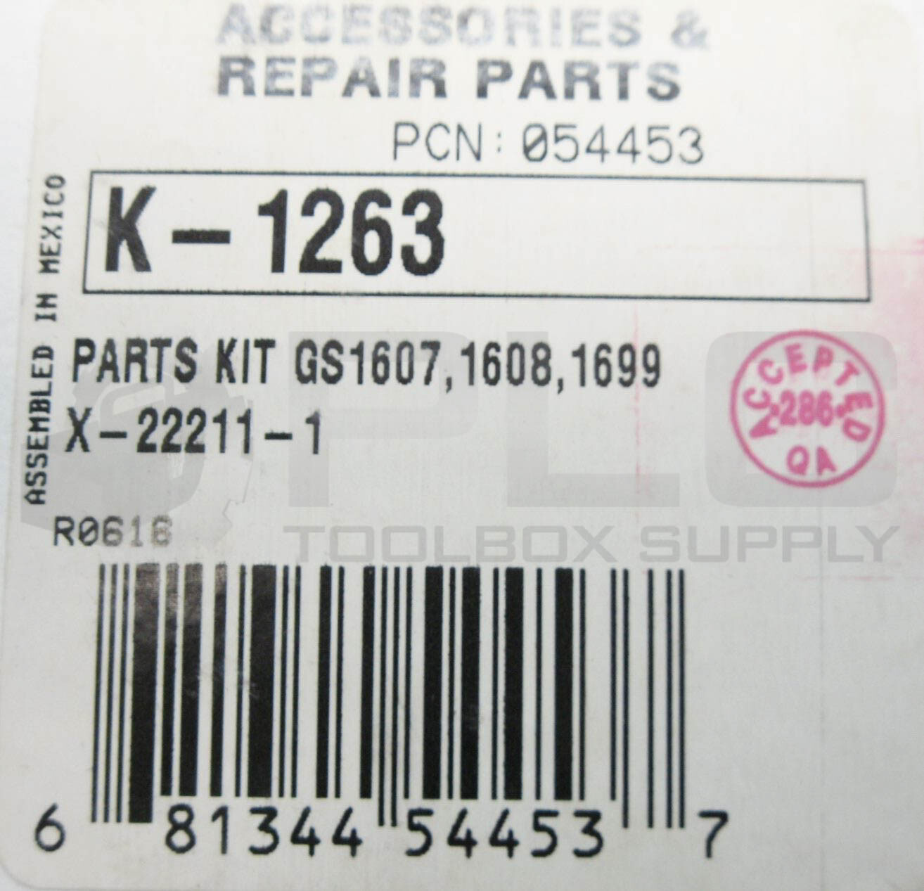 NEW DAYTON K-1263 REPAIR PARTS KIT GS1607,1608,1699 X-22211-1, PCN: 054453