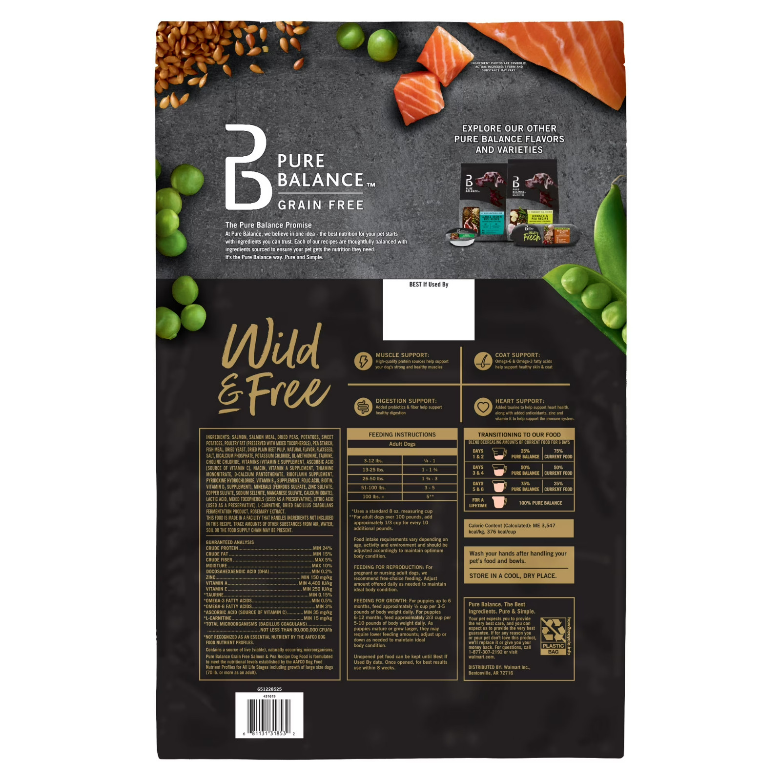 1PK Pure Balance Wild & Free Grain-Free Salmon & Pea Recipe Dry Dog Food, 24 lbs