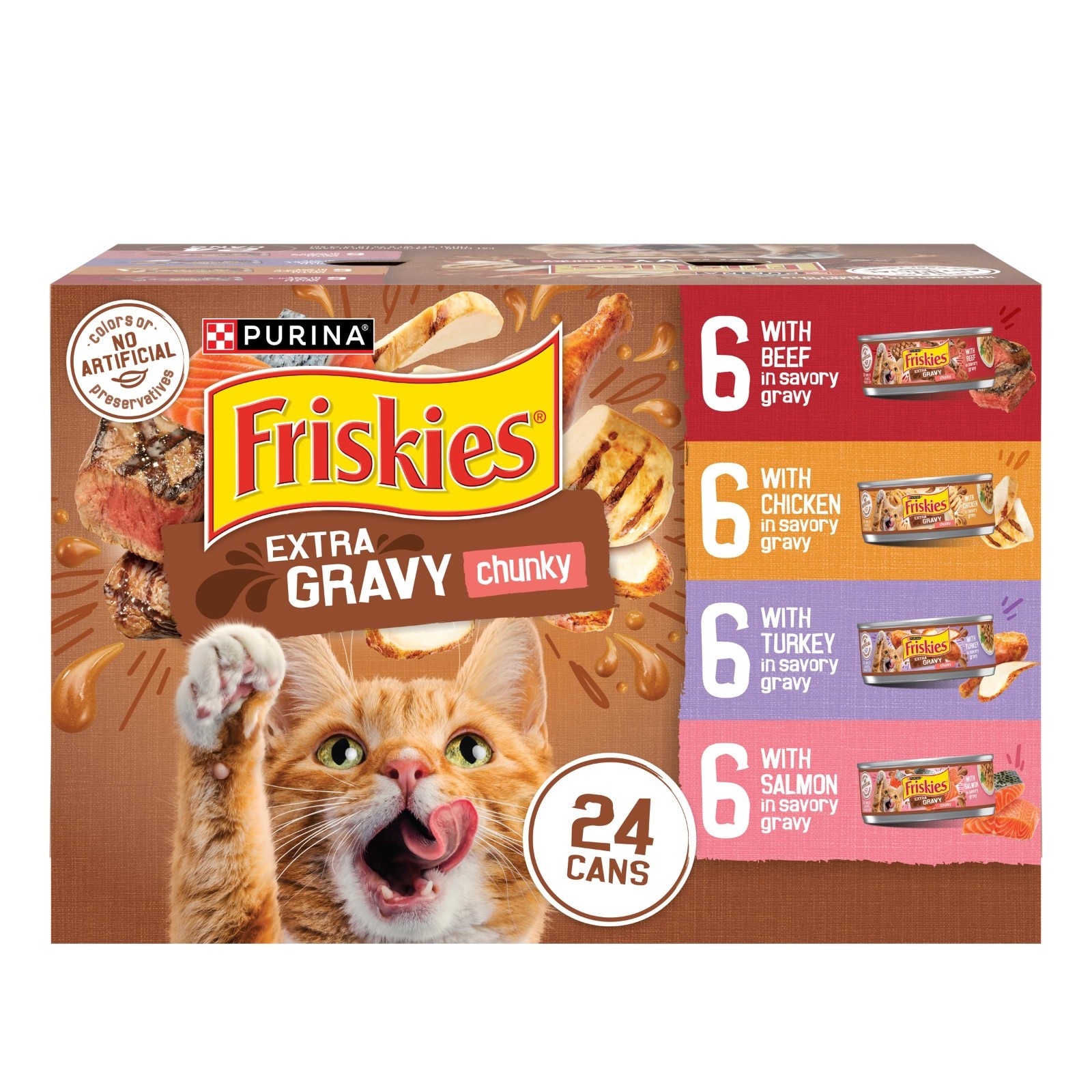 Purina Friskies Extra Gravy Wet Cat Food Chunky 24ct Variety Pack, 5.5 oz. Cans