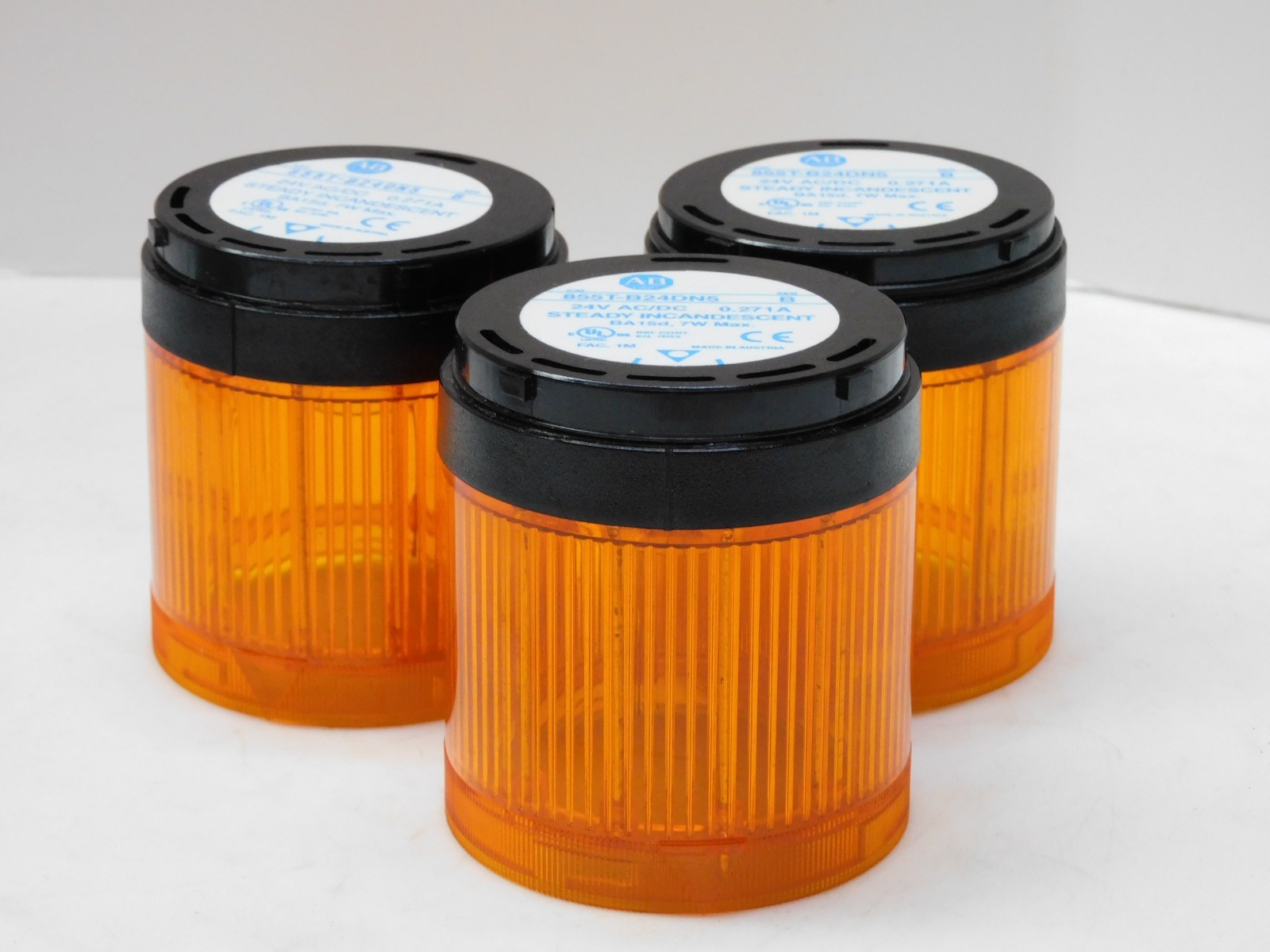 ALLEN BRADLEY 855T-B24DN5 Ser. B Stack Light Amber Lot Of 3