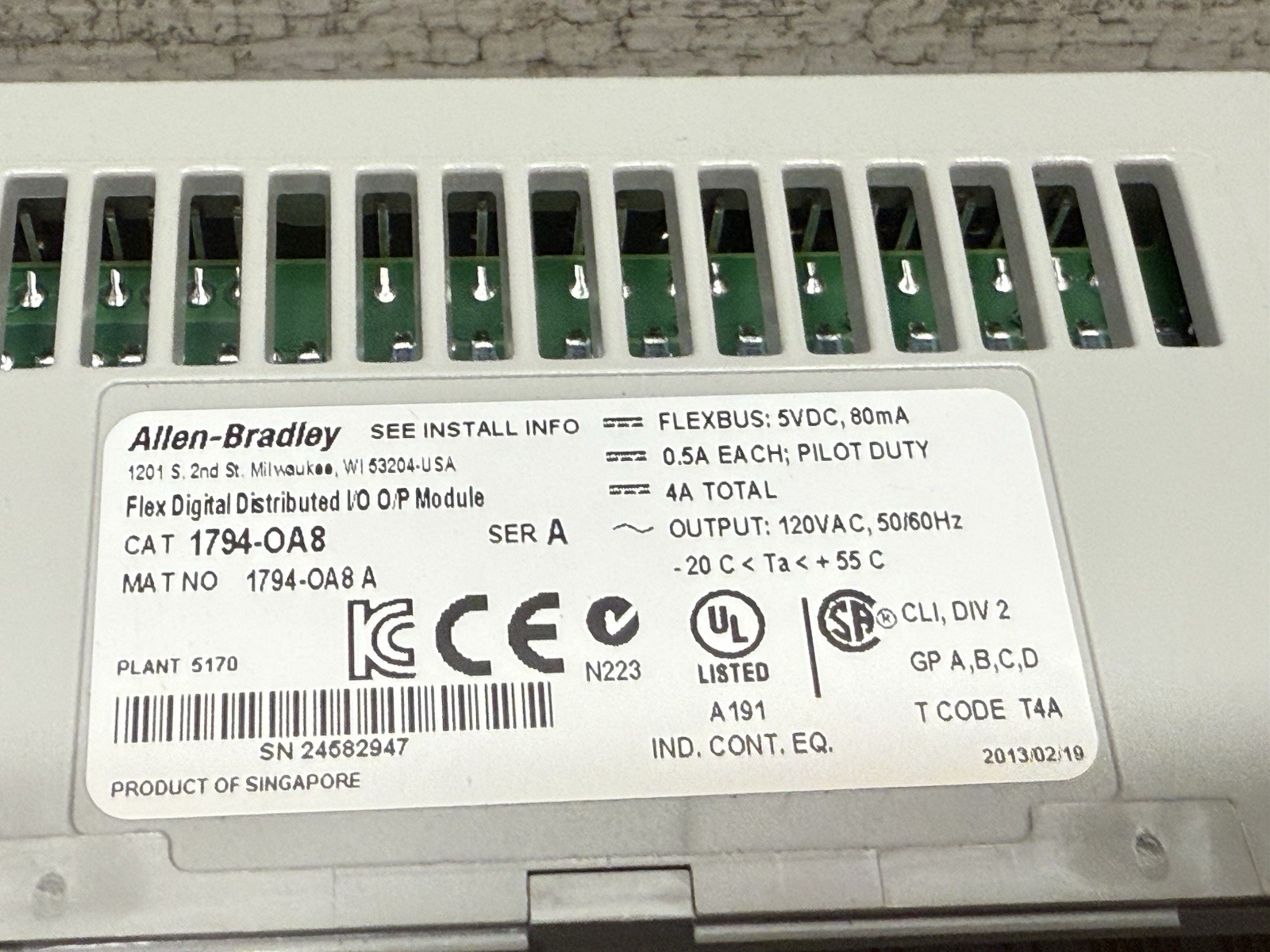 Allen Bradley 1794-OA8 module with 1794-TBNF terminal Base