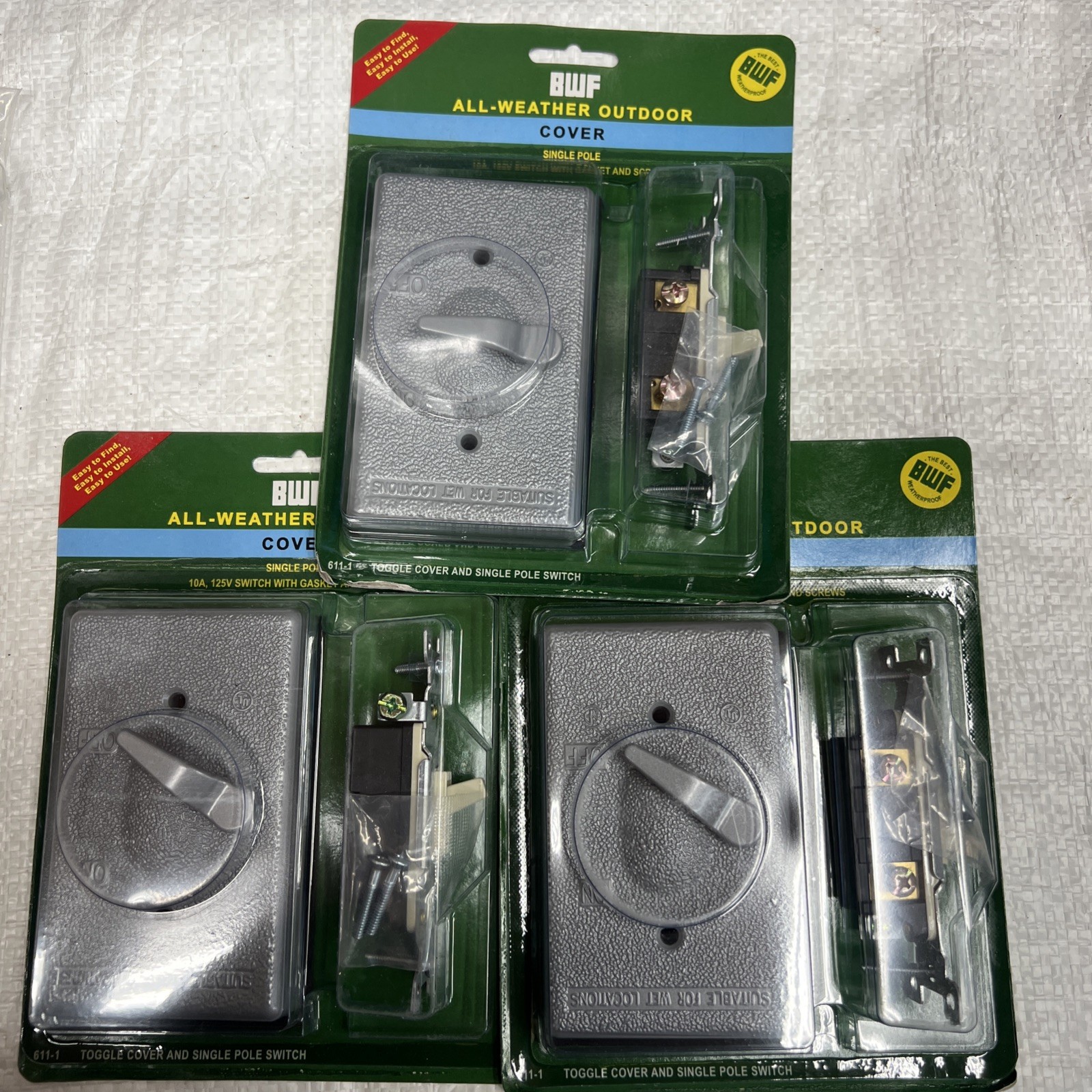 (3) BWF Toggle Switch Cover & Single Pole Switch 611-1 NEW