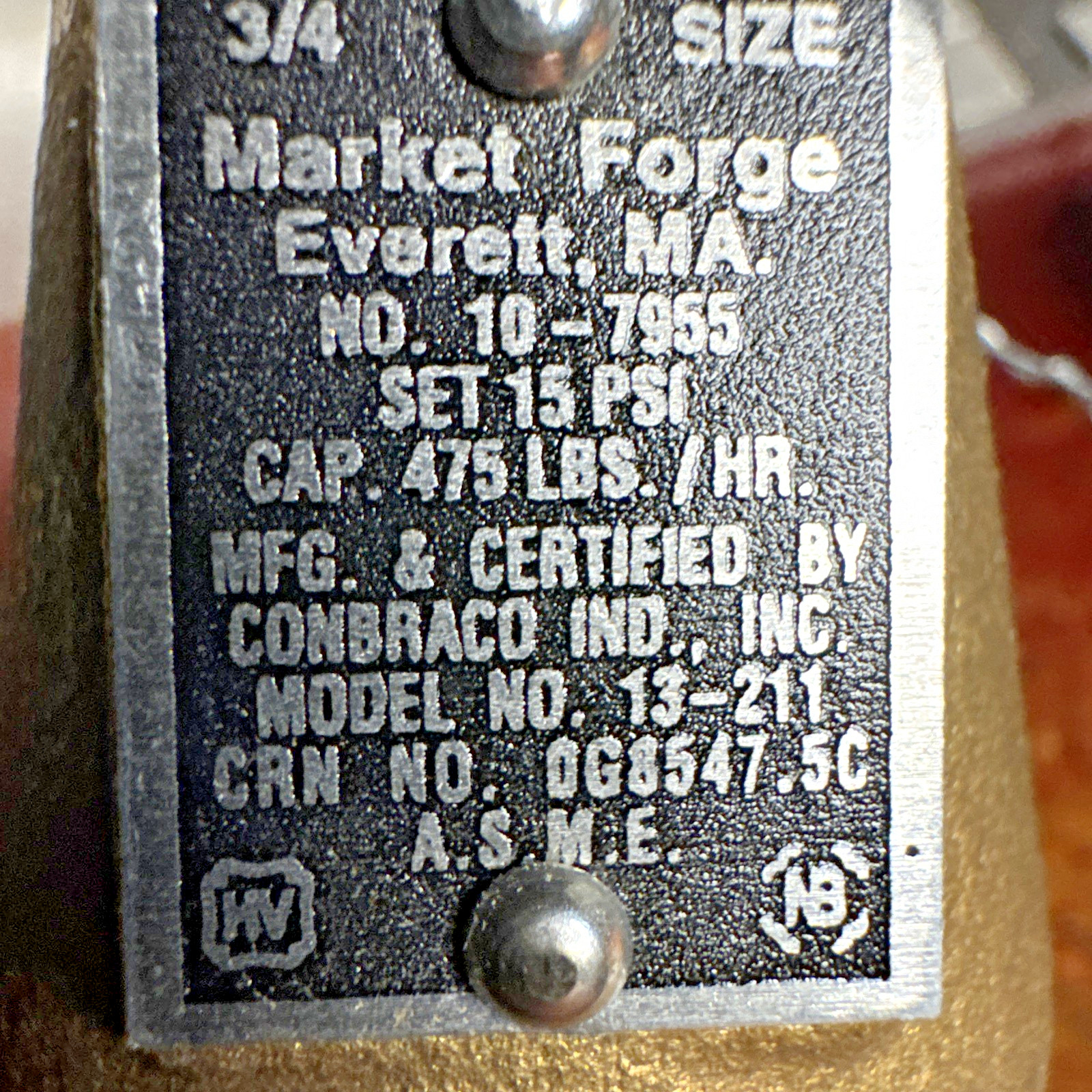 Market Forge S10-7955 Steam Safety Valve 3/4 New old Stock USA made