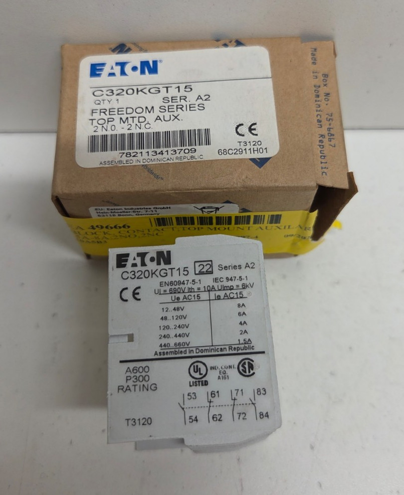 NEW IN BOX! EATON 2NO-2NC TOP MOUNT AUXILIARY CONTACT C320KGT15