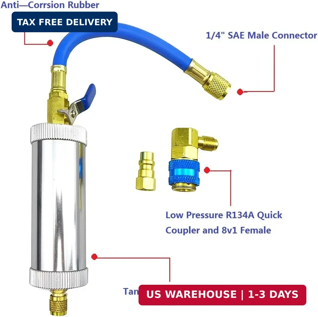 AC Oil Injector Tool Fit for C R134A R12 R22 Oil and Dye Injector Refrigerant To