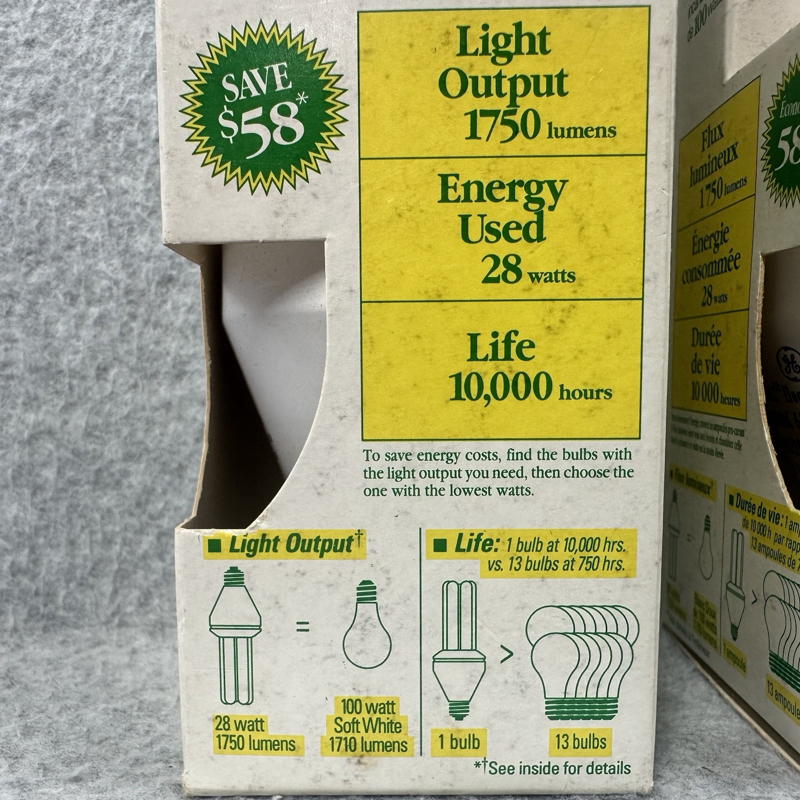 Lot of 2 GE Soft White 28W CFL Light Bulbs 100W Equal 1750 Lumens New Vintage