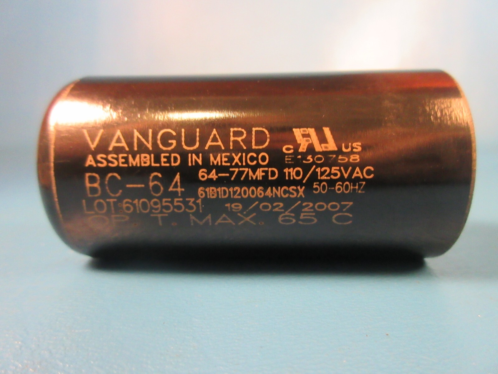 Vanguard HVAC BC-64, 64-77 MFD Motor Start Capacitor 110/125 VAC (Packard, MARS)