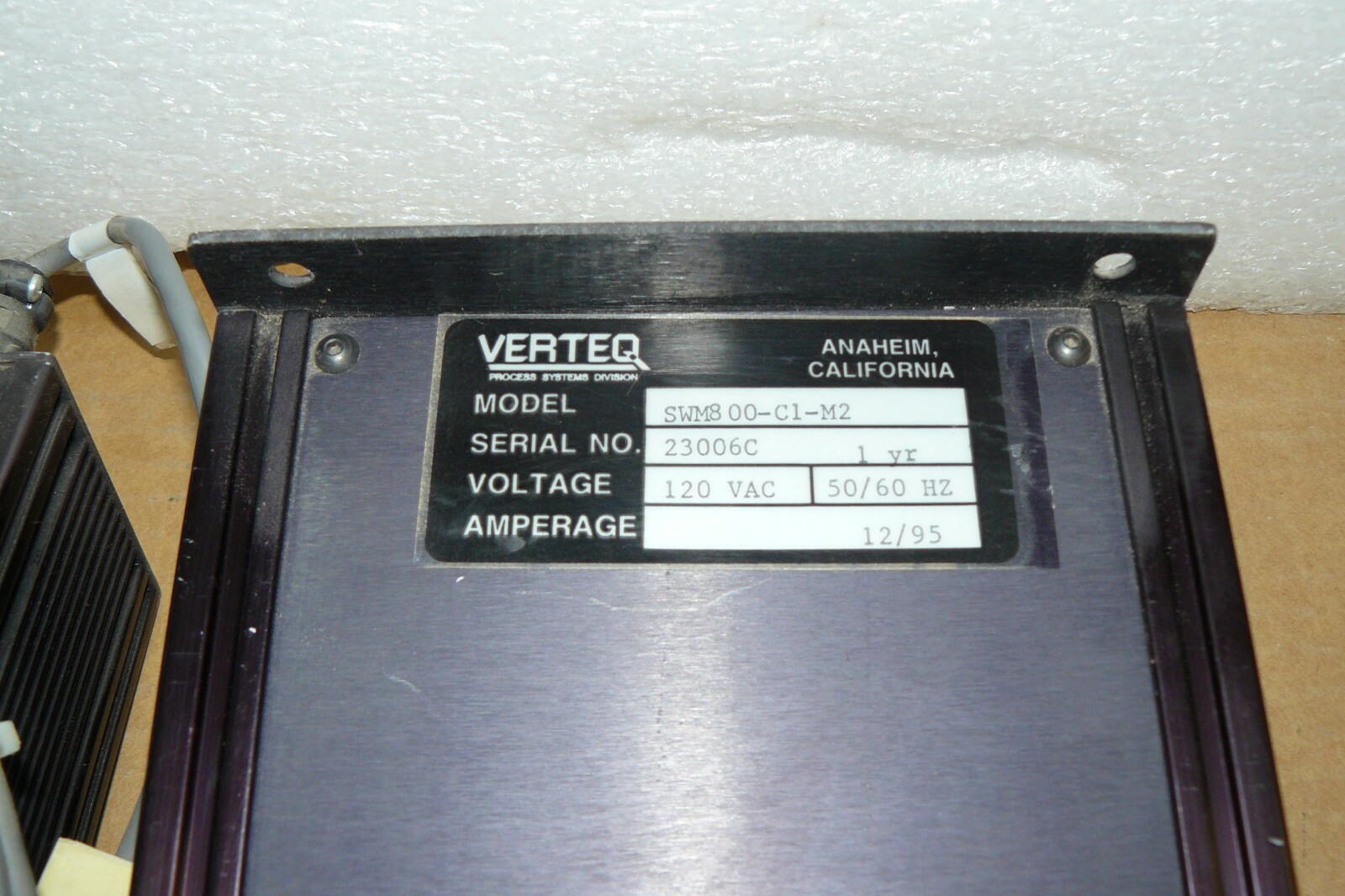 VERTEQ SWM800-C1-M2 PROCESS SYSTEMS BUBBLER 120V