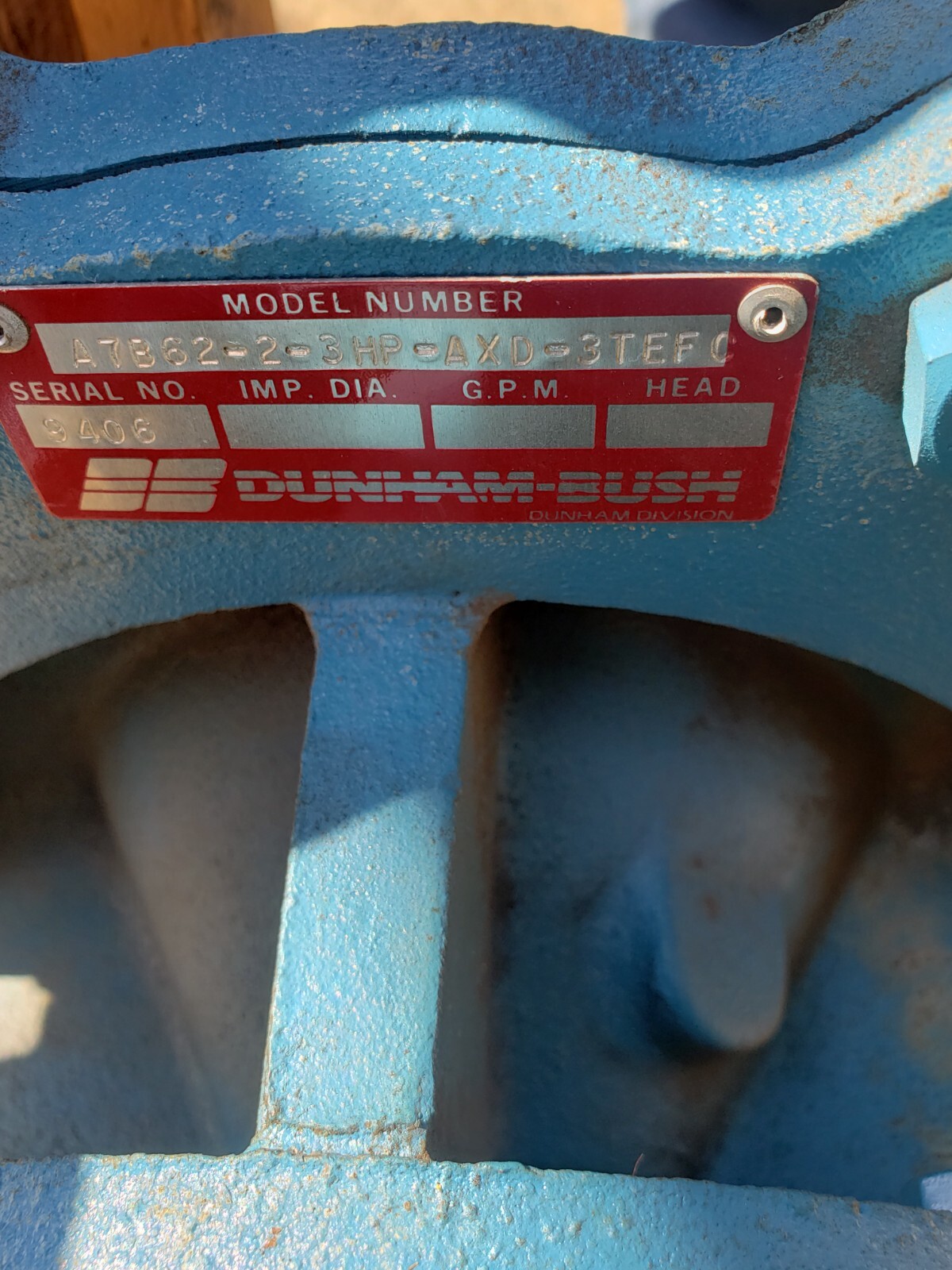 DUNHAM BUSH A7B62-2-3HP-AXD-3TEFC PUMP