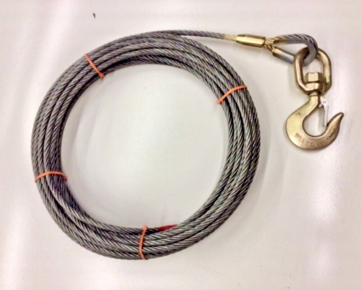 WINCH LINE Rollback 3/8” X 50’ Tow Truck Wrecker Cable EIPS Steel Core W/Swivel