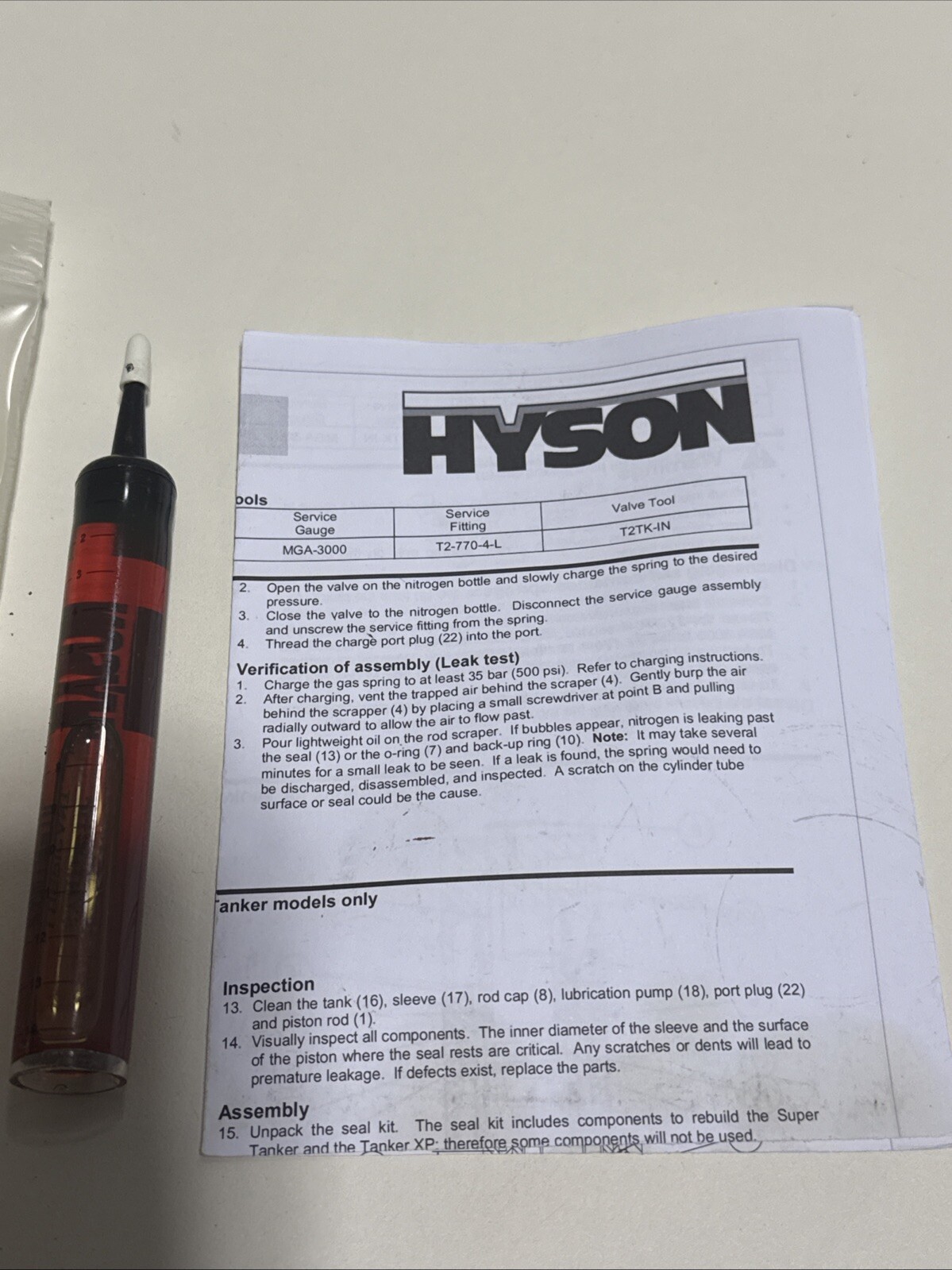 Hyson Seal Kit for TNK1 Nitrogen Gas Spring, 57-100-7000