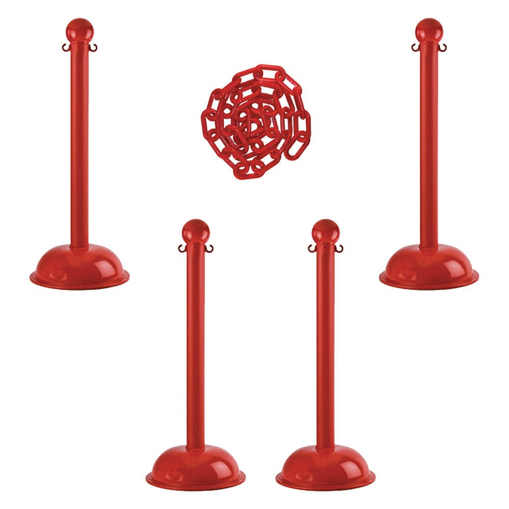 GRAINGER APPROVED 71305-4 Barrier Post Kit,41″ H,Red,Plastic Post 490Z94