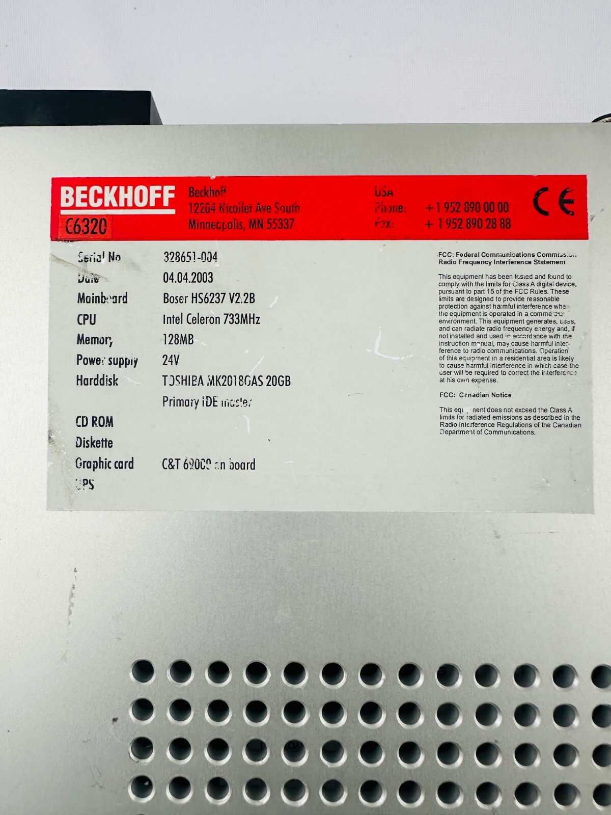 Beckhoff C6320 Control Cabinet Industrial PC