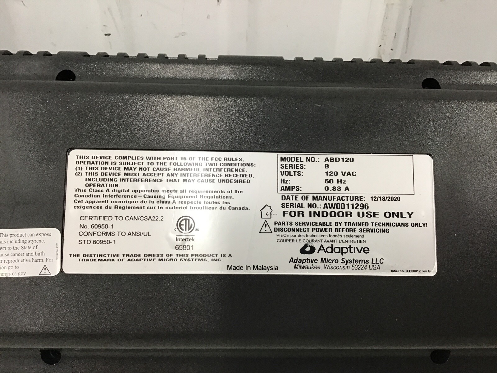 ADAPTIVE MICRO SYSTEMS – 1038-1113 Electronic Message Display Sign