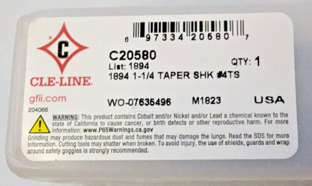 Cle-Line C20580 118° General Purpose Taper Shank Drill 1-1/4″ Dia. MT#4 USA!!