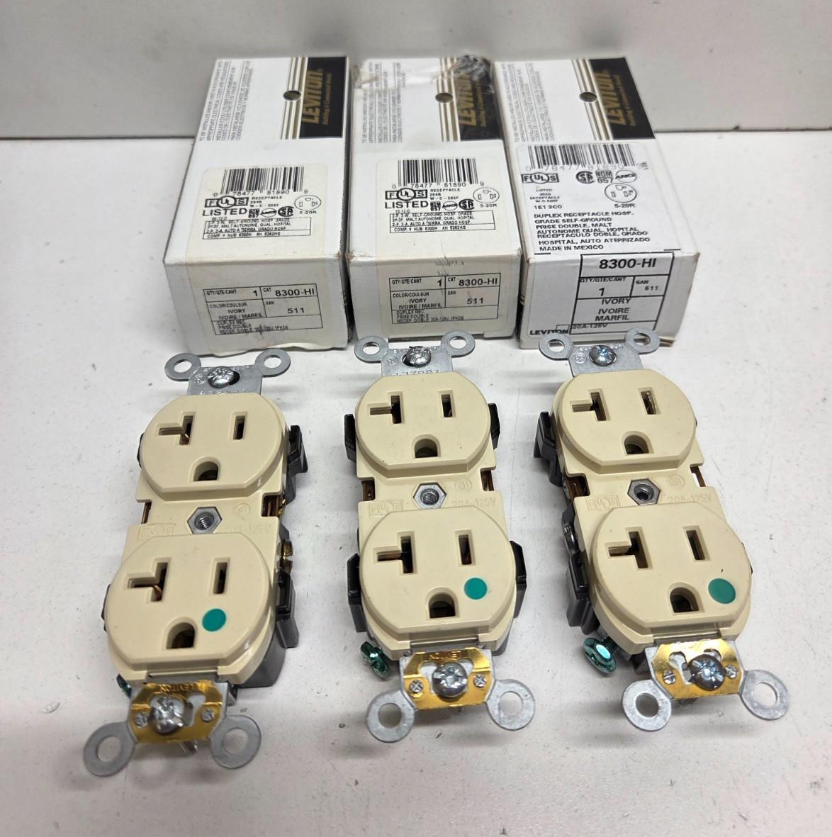 LOT OF 3NEW IN BOX! LEVITON 20A 125V IVORY DUPLEX RECEPTACLES 8300-HI