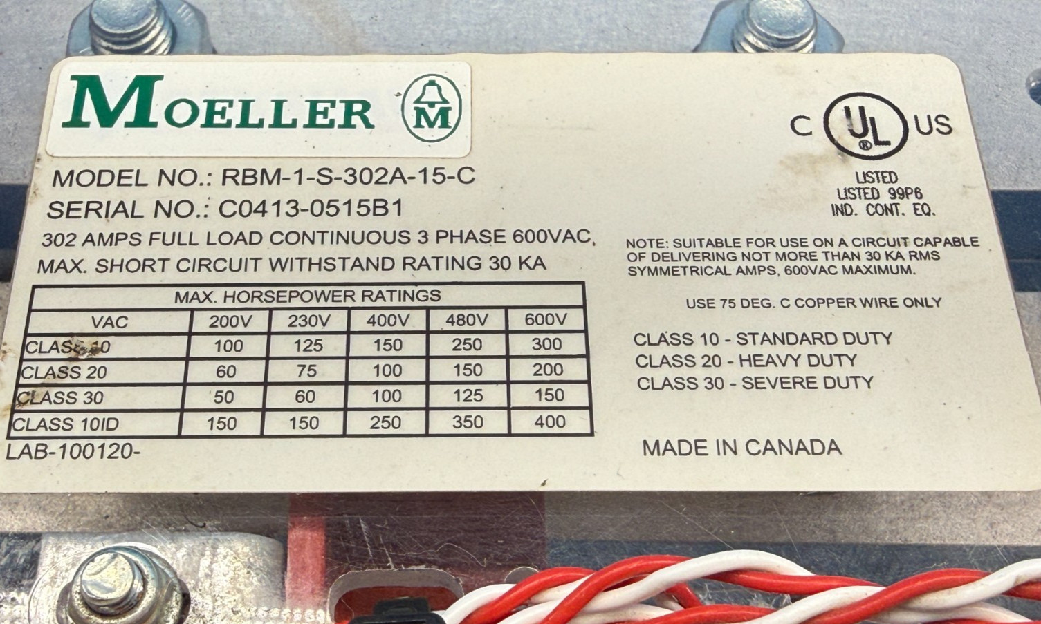 Moeller RBM-1-S-302A-15-C 302A 600VAC 3 Phase Motor Starter Contactor Soft Start
