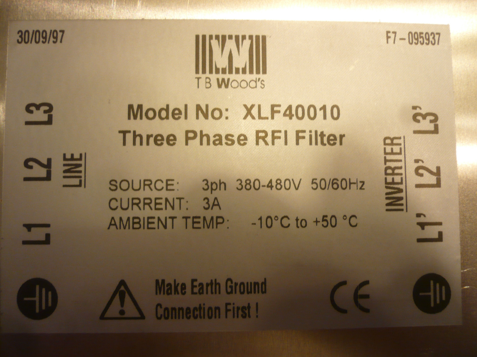 New TB Woods XLF-4001-0H DRIVE FLTR-XFC-CE 460V 3PH 3AIP20