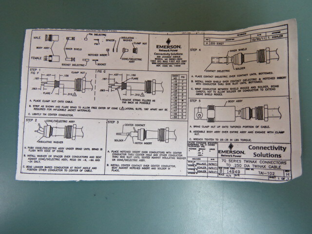 EMERSON CONNECTIVITY SOLUTIONS BJ79-47 Qty of 3 per Lot TRB, Twinaxial/Triaxial
