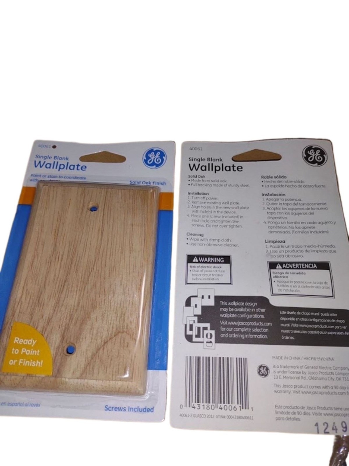 Set of NEW 5 General Electric Oak Unfinished Blank Wallplates