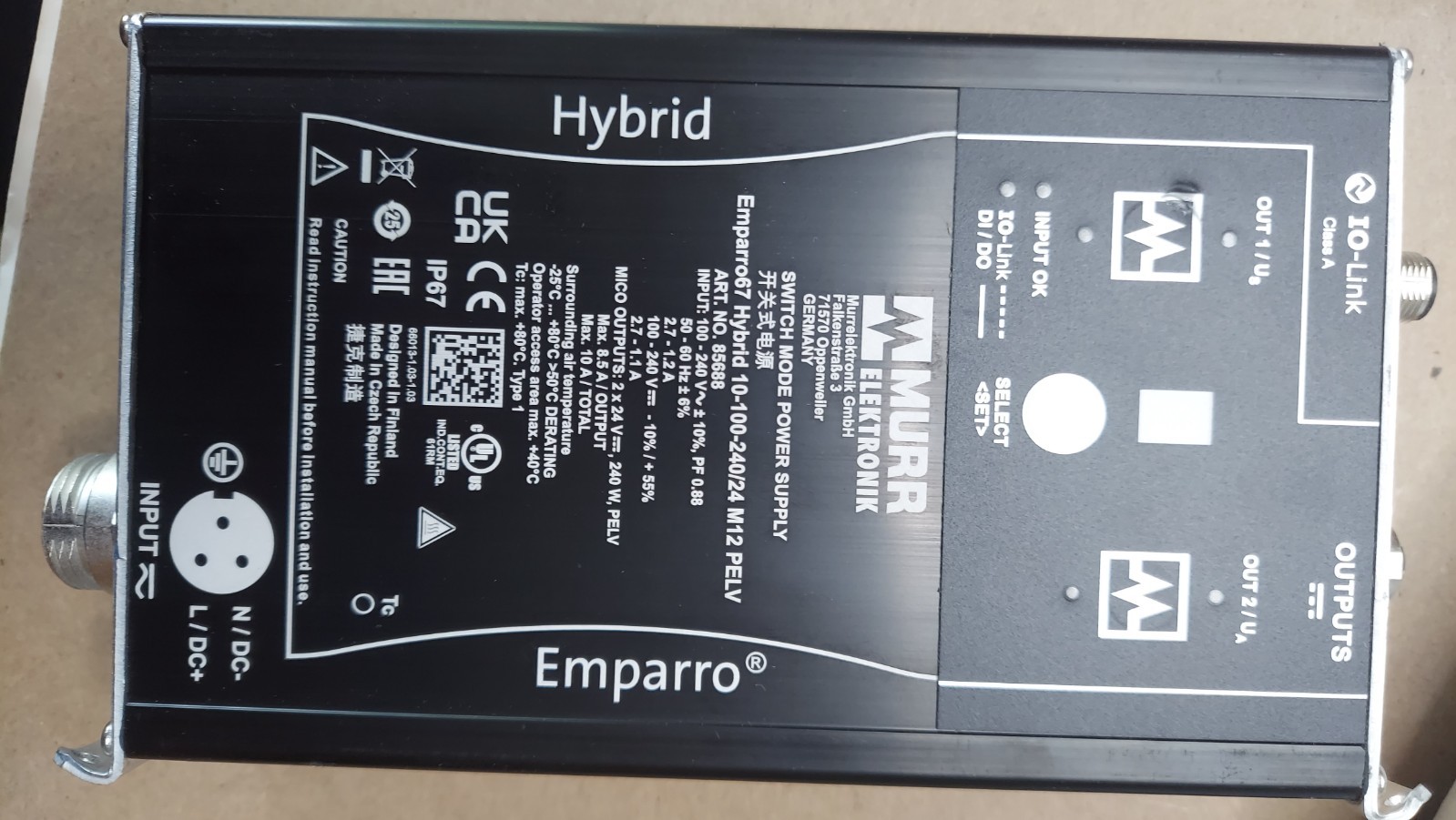 New Murr Elektronik 85688 Emparro67 Hybrid 10-100-240/24 M12 PELV Power Supply