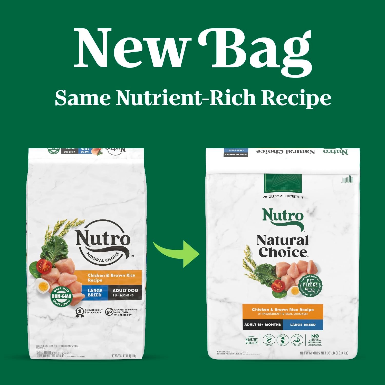 Nutro Natural Choice Adult Large Breed Dry Dog Food, Chicken and Brown Rice,36lb