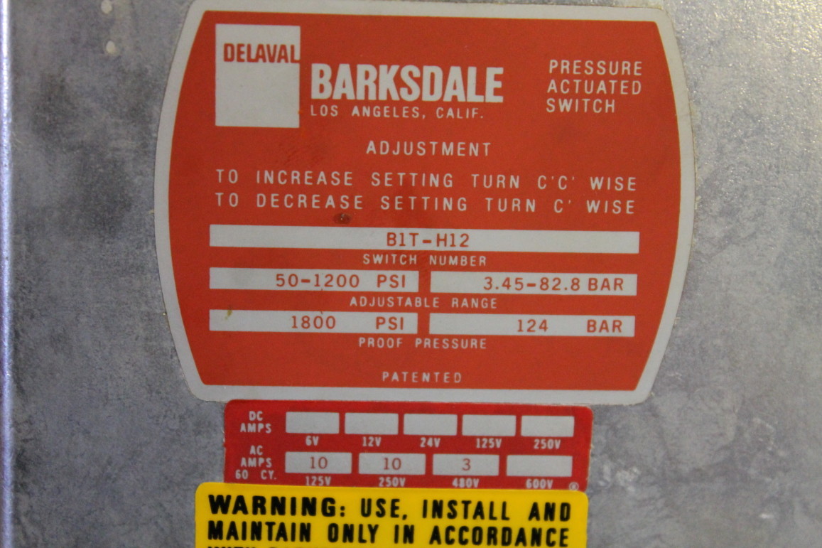 Pressure switch, Adjustable 50 to 1200 psi, B1T-H12 Barksdale