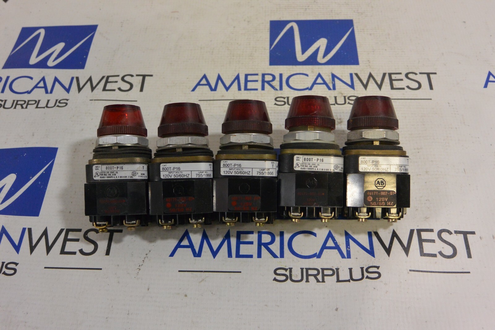 Allen-Bradley 800T-P16 Red Pilot Light Ser. T 120V *USED *LOT OF 5