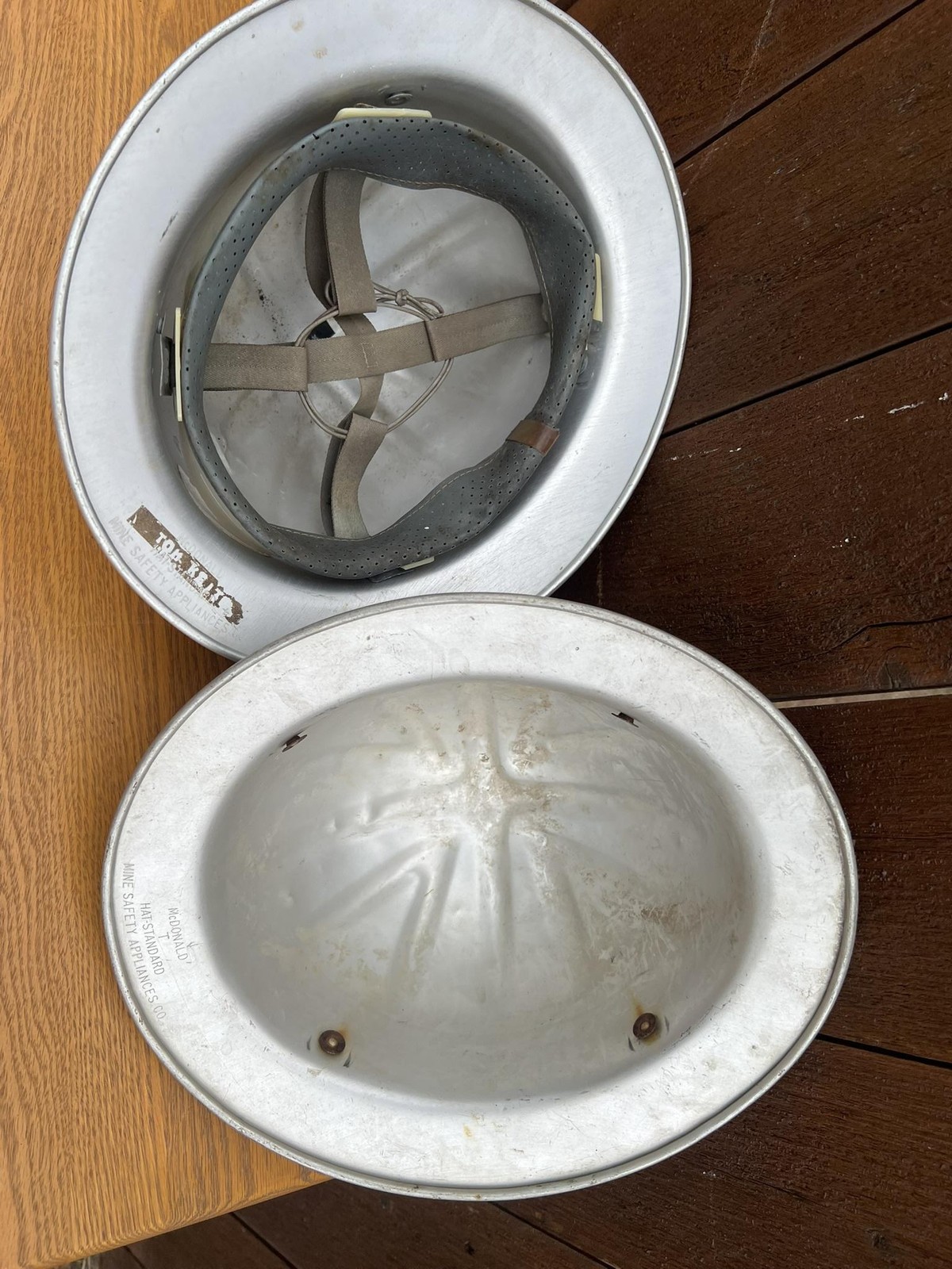 Vintage MSA McDonald T Hat-Standard Aluminum Safety Hard Hat Lot 2 Silver USA