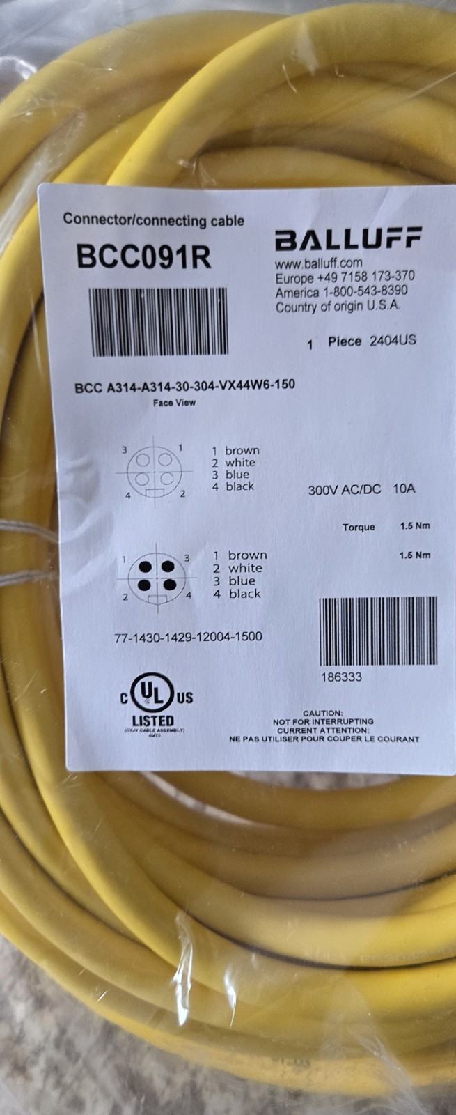 BALLUFF BCC091R A314-A314-30-304-VX44W6-150 BRAND NEW HEAVY 300V ACDC 10A