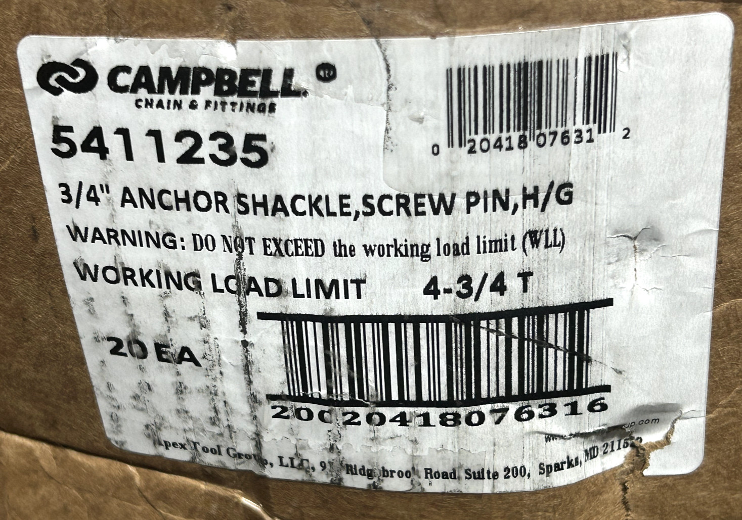 CAMPBELL 5411235 3/4″ Anchor Shackle, Screw Pin, H/G – 1PC