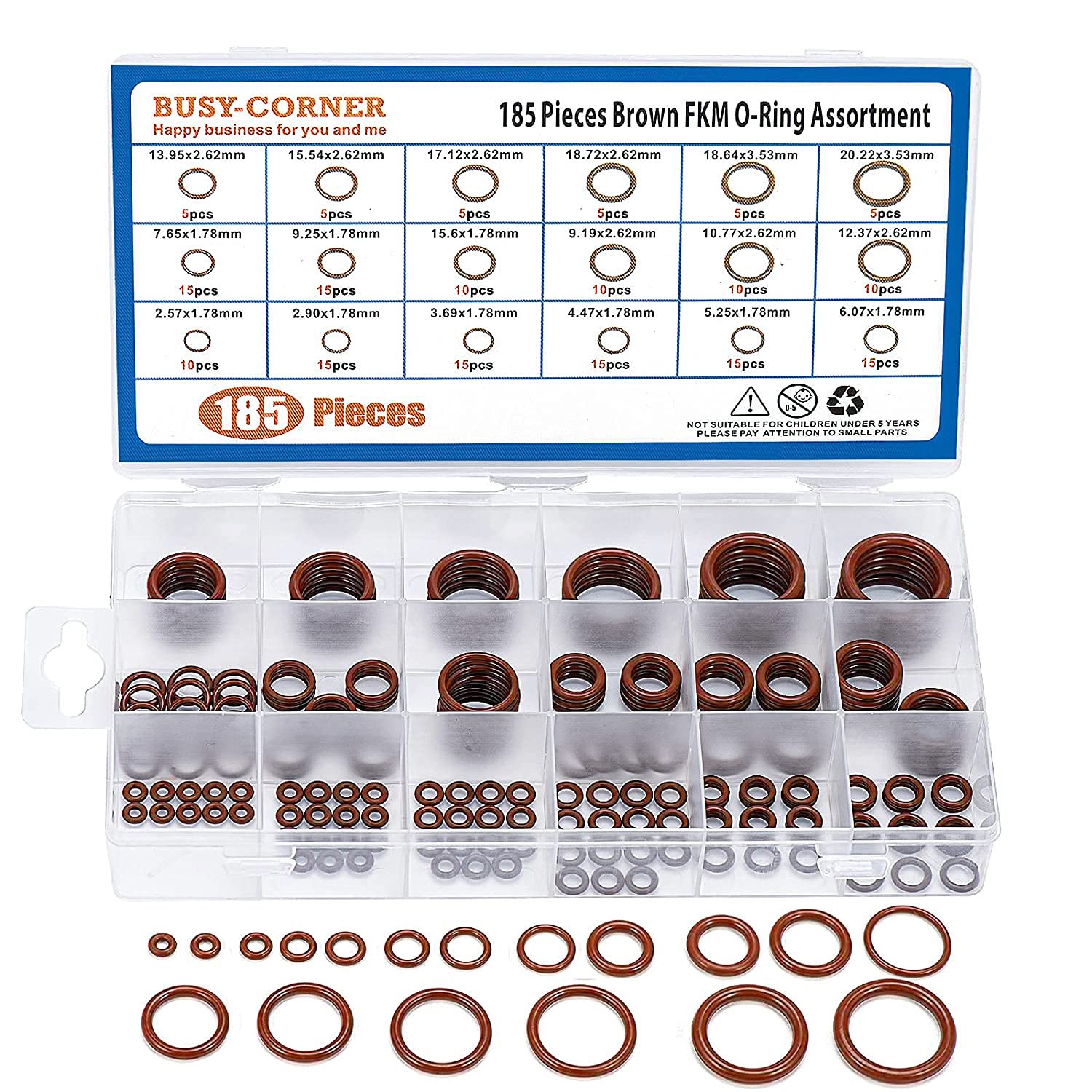 185 Piece FKM O-Ring Set, 75A Durometer, AS-568 Standard Brown Assortment