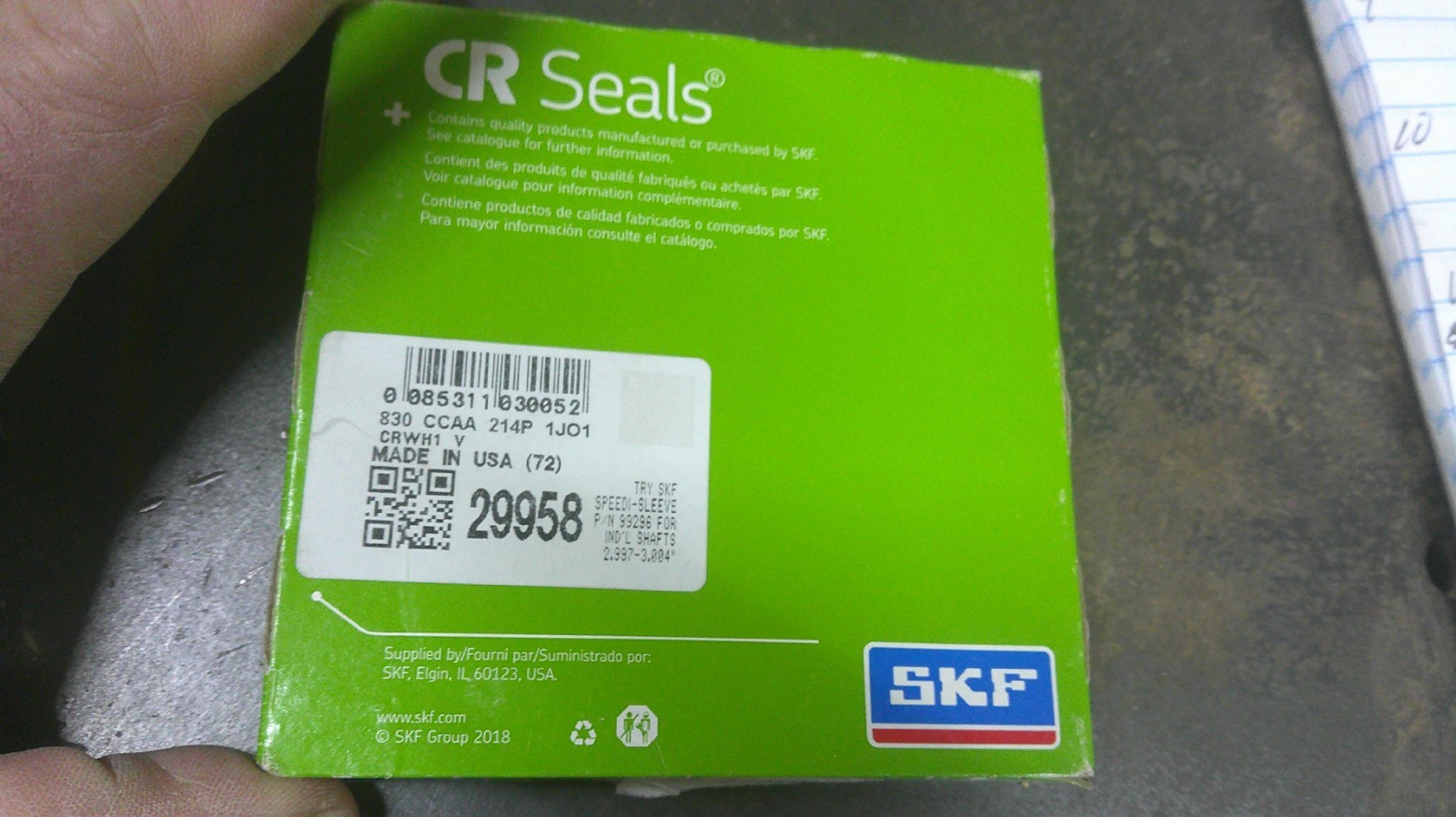 SKF 29958, OIL SEAL, JOINT RADIAL, NEW* #245716