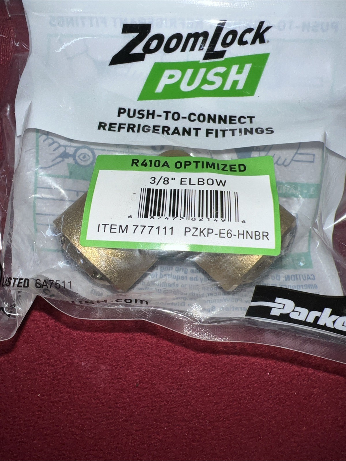 ZOOMLOCK PUSH 3/8 ZoomLock Push R410A 90-Degree Elbow PZKP-E6-HNBR