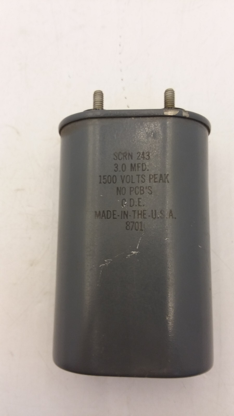 CORNELL DUBILIER SCRN 243 CAPACITOR 3000 UF 1500 V-AC TORQUE 15 IN-LBS MAX