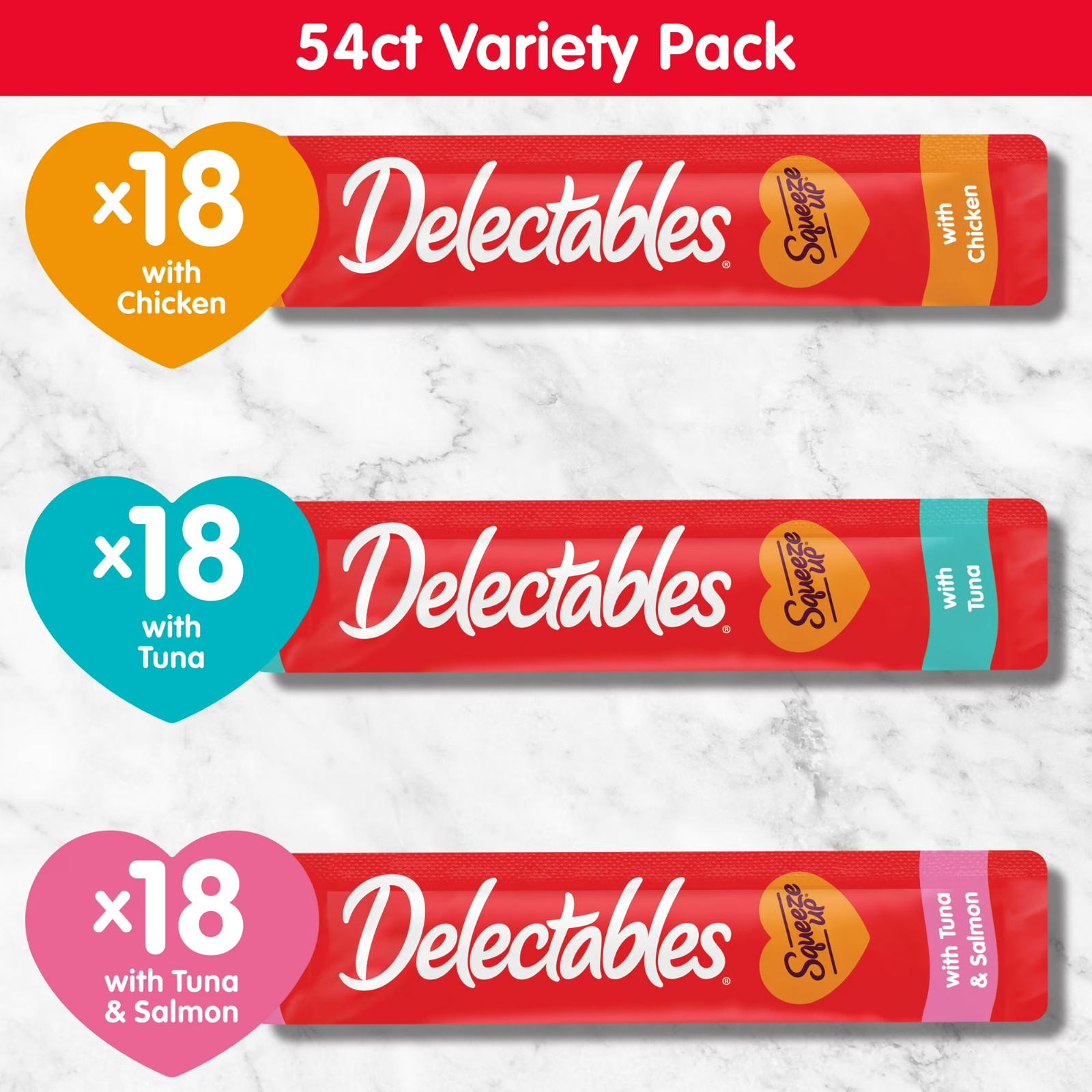 Squeeze up Lickable Wet Cat Treat Flavor Variety Pack, 0.5oz Tube 54 Count