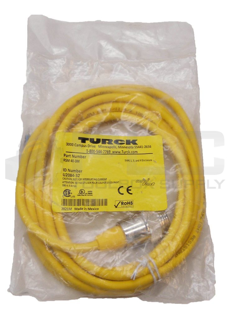 SEALED NEW TURCK RSM 40-3M CORDSET CABLE 300V 9AC 3M U2084-32