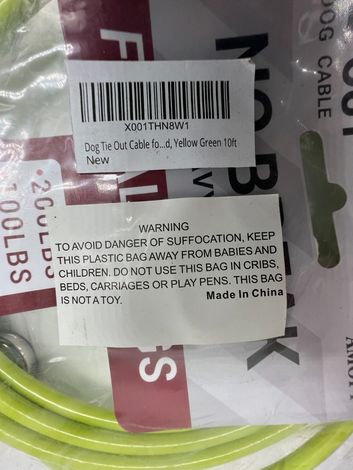 (QTY 5) Dog Tie Out Cable Yellow Green 10ft Dog Runner Leash For Small to Medium