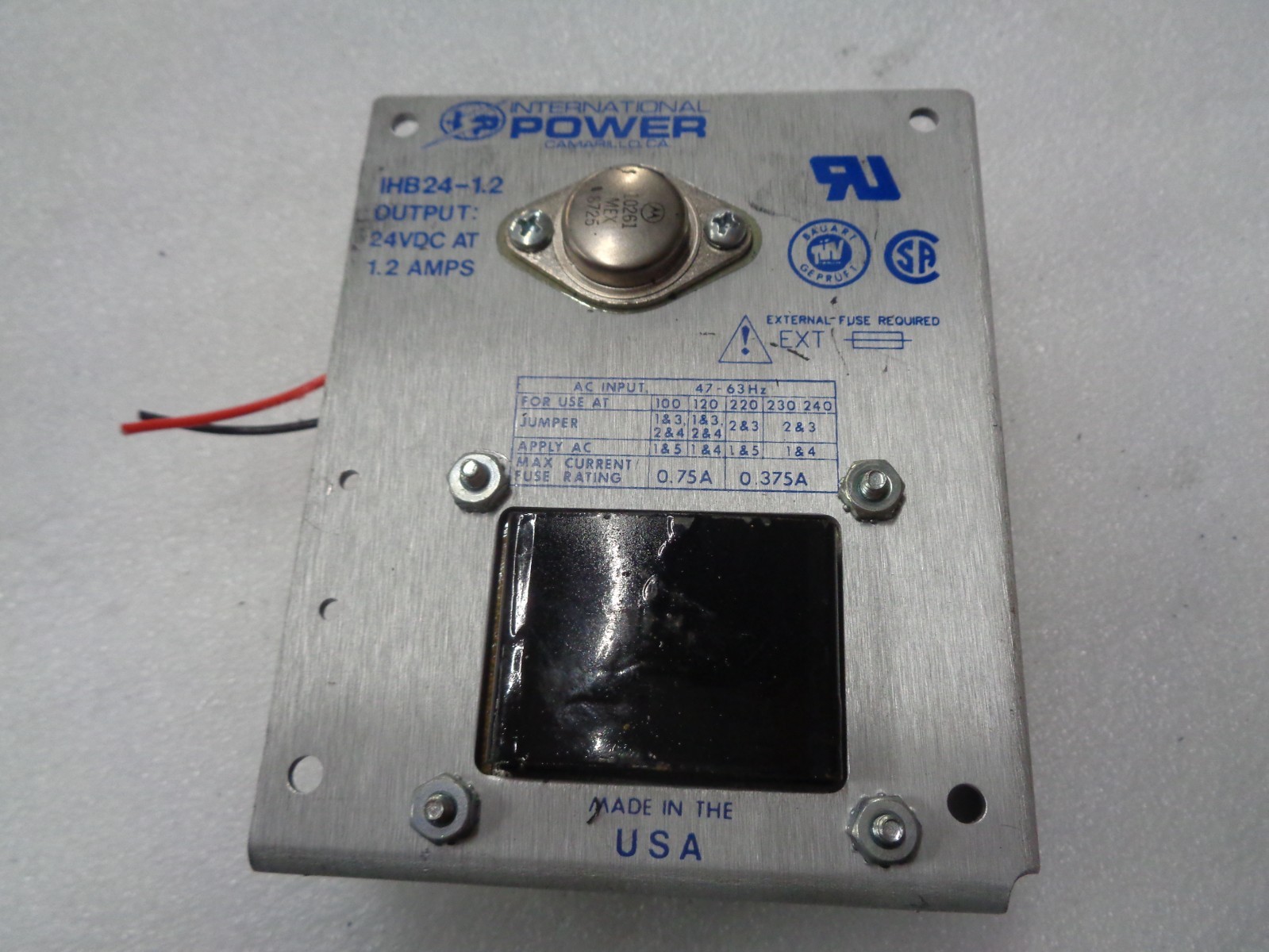 INTERNATIONAL POWER IHB24-1.2 POWER SUPPLY 24VDC 1.2A 47-63HZ