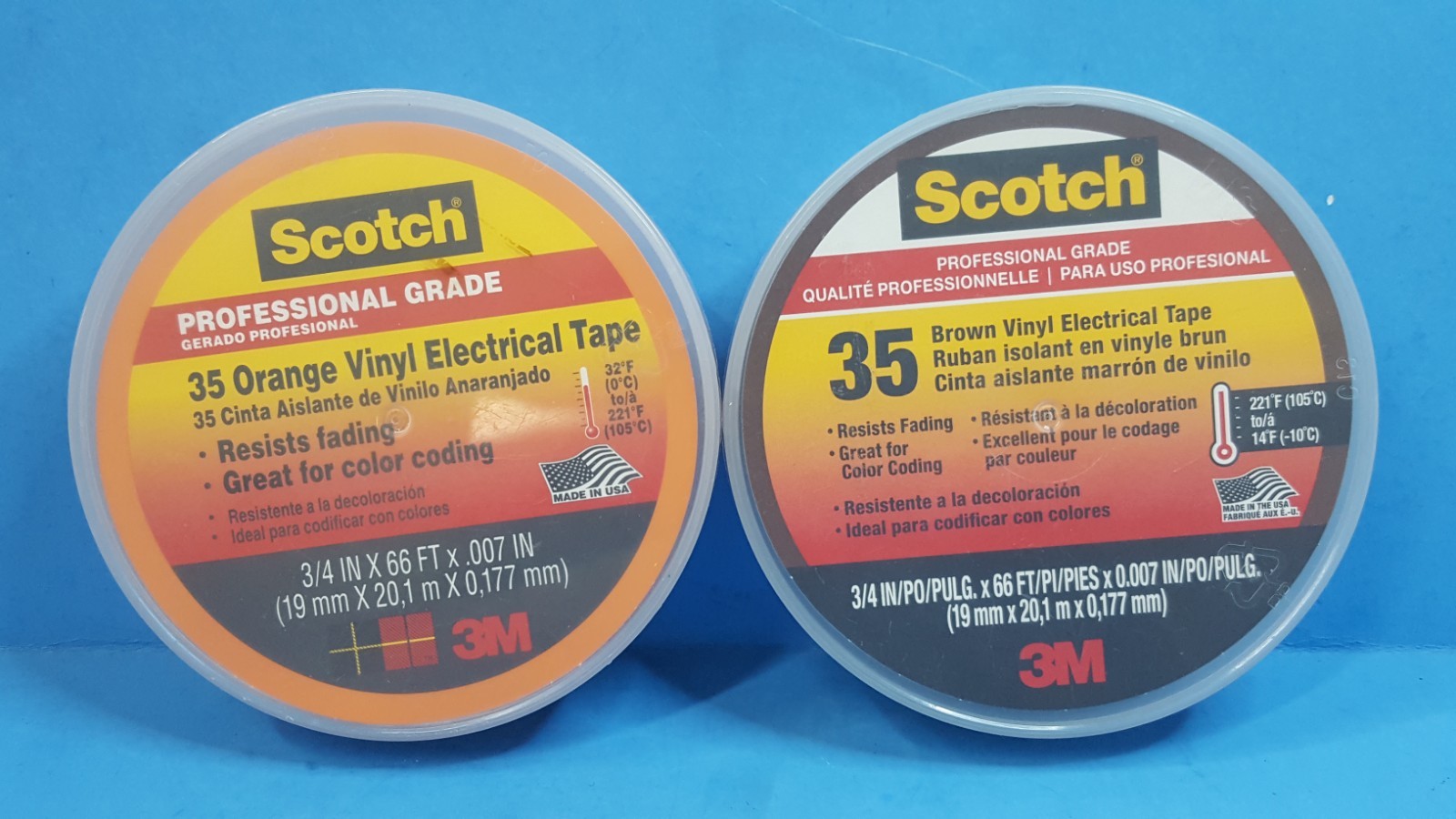 2 Rools-3M/SCOTCH, 35 Brown & Orange Vinyl Electrical Tape