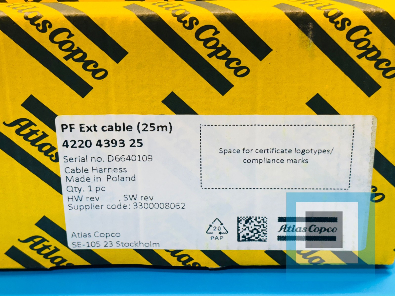 Atlas Copco 4220 4393 25 PF Ext cable (25m) for Nutrunner – NEW OPEN BOX