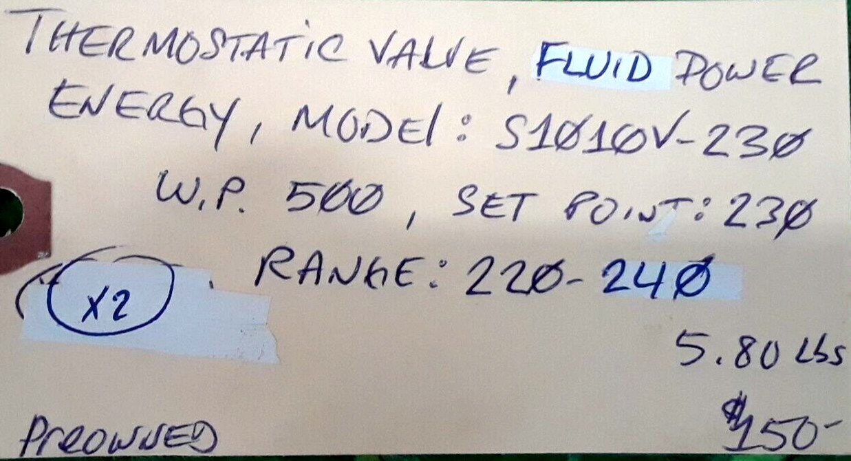 🟠FLUID POWER ENERGY THERMOSTATIC VALVE PESSCO IS OFFERING 1 C122222-3-4 🗽