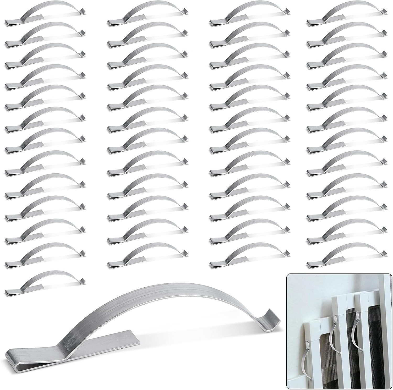 50 Pcs Window Screen Tension Spring, Durable Corner Mount Flat Silver