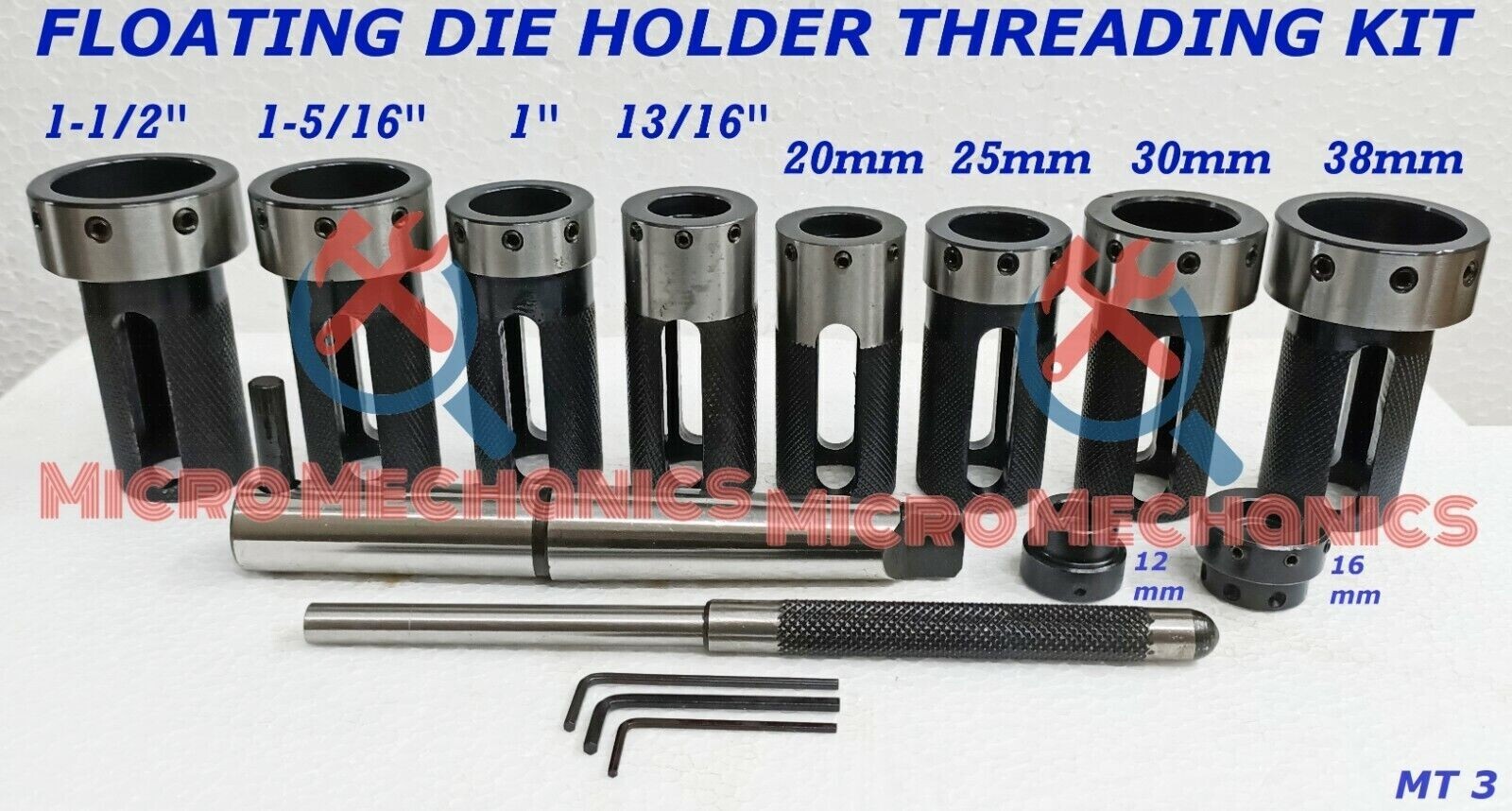 MT3 Lathe Tailstock Die Holder Floating Type 3MT Shank Lathe 10x Threading Kit