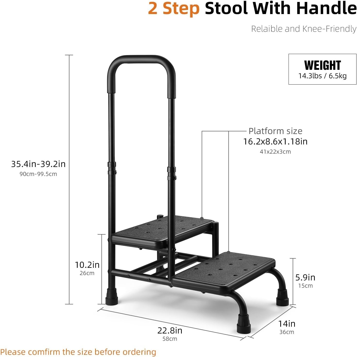 Step Stool with Handle, Non Slip Platform and Adjustable Handrail, Two Step S…