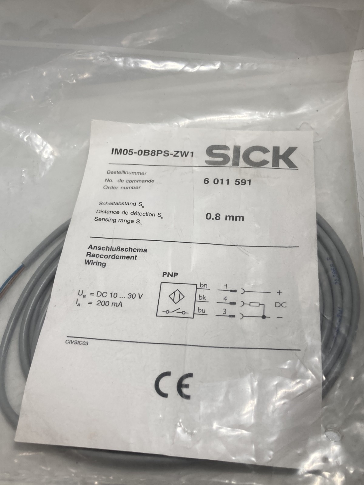 SICK IM05-0B8PS-ZW1 PROXIMITY SENSOR INDUCTIVE 10-30VDC200MA 0.8MM SEN NIB