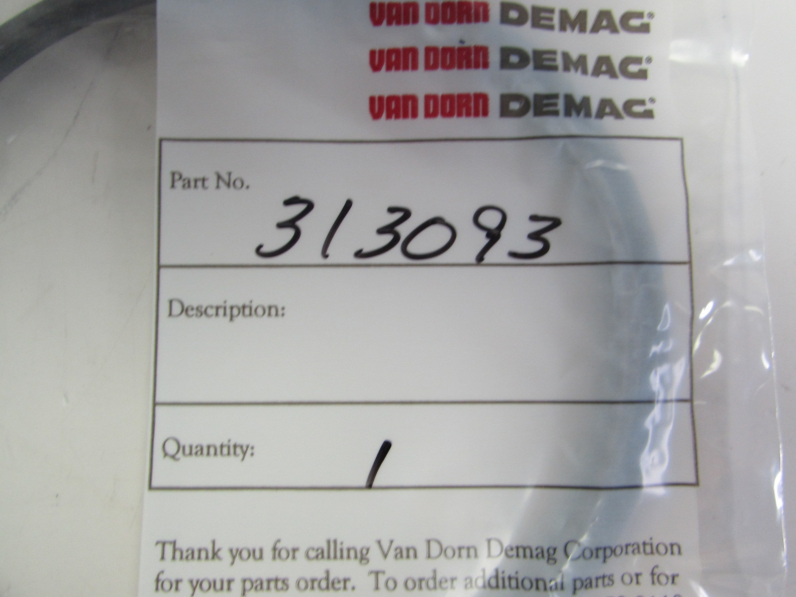VAN DORN DEMAG 313093 INJECTION SEAL **NIB**